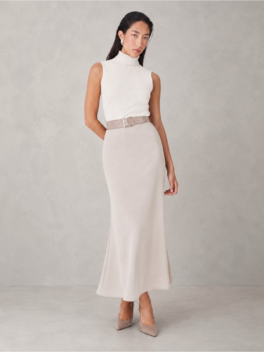 Forcast Caris Flared Maxi Skirt - Greige
